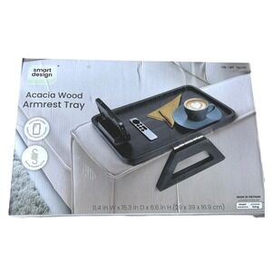 Smart Design Unisex‎ Black Acacia Wood Armrest Tray with Tablet Holder